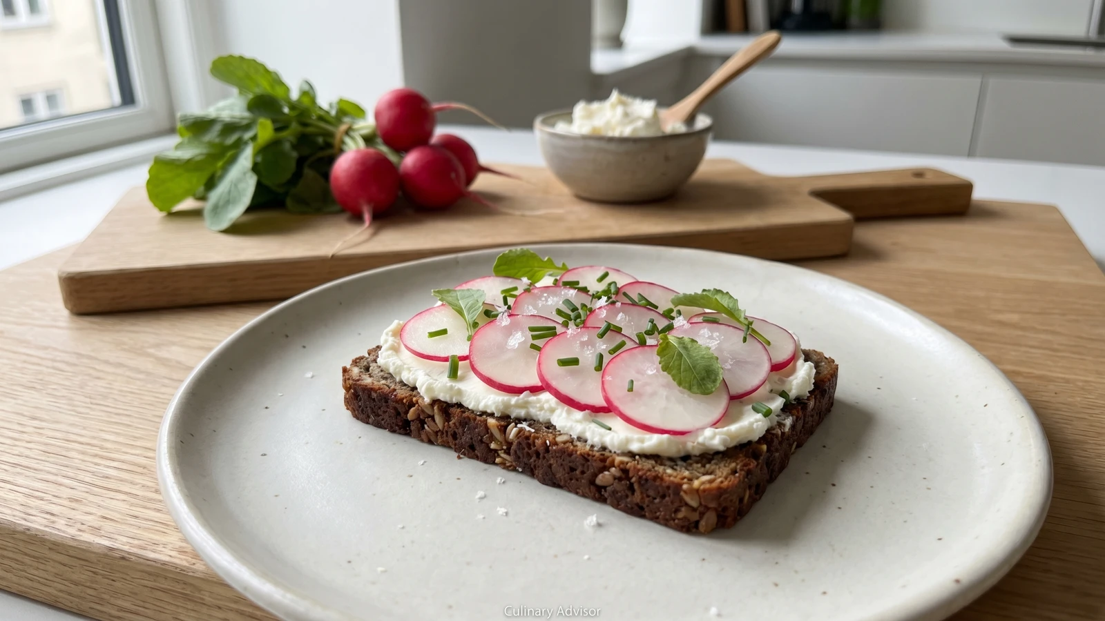 Rygeostmad med Radiser og Purlog