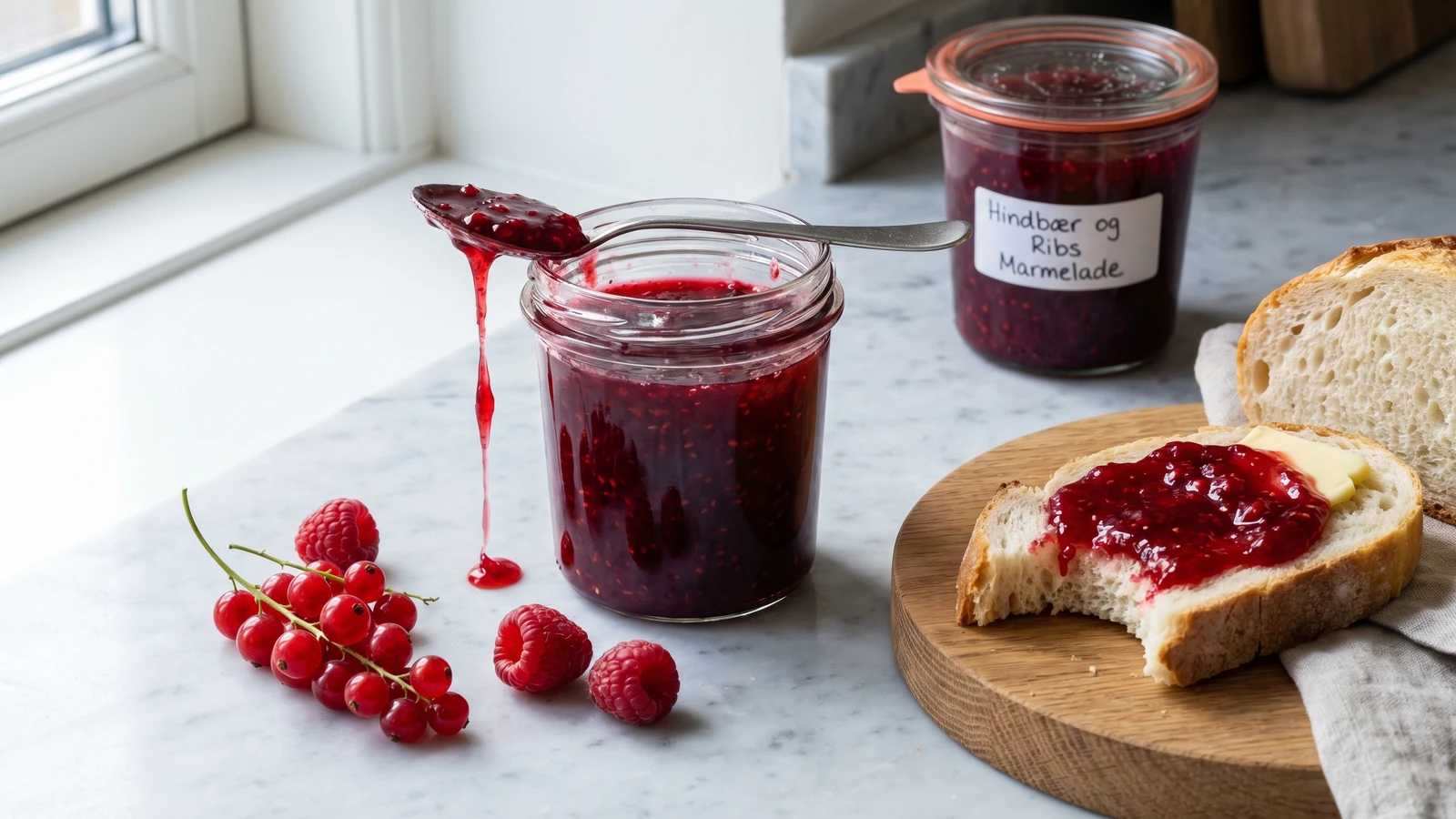 Hindbaer og Ribs Marmelade