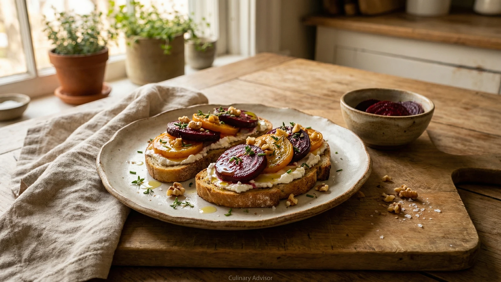 Roasted Beet Tartine with Goat Cheese