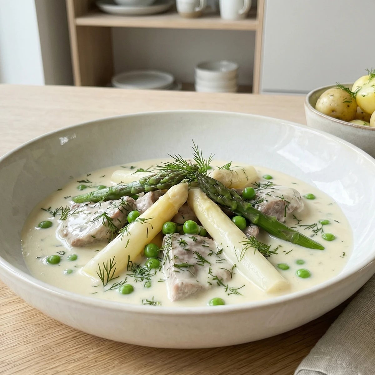 Kalvefrikasse med Asparges