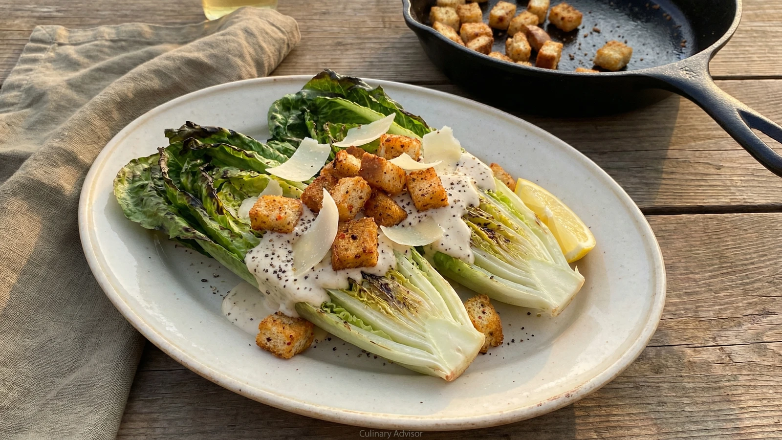 Grilled Romaine Caesar with Cajun Croutons