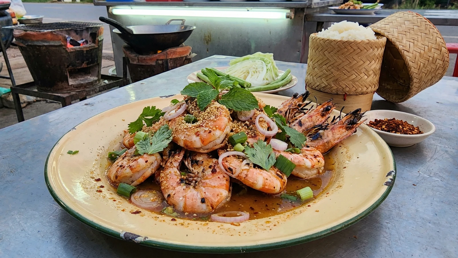 Grilled Shrimp Waterfall Salad (Nam Tok Kung)
