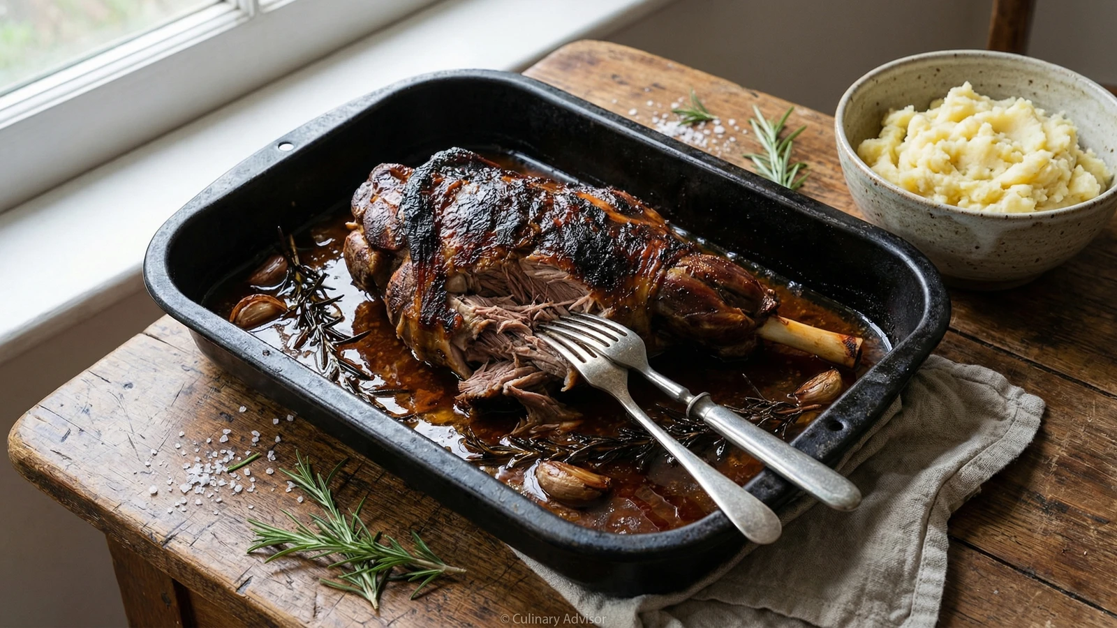 Slow-Roast Shoulder of Lamb with Anchovy and Rosemary