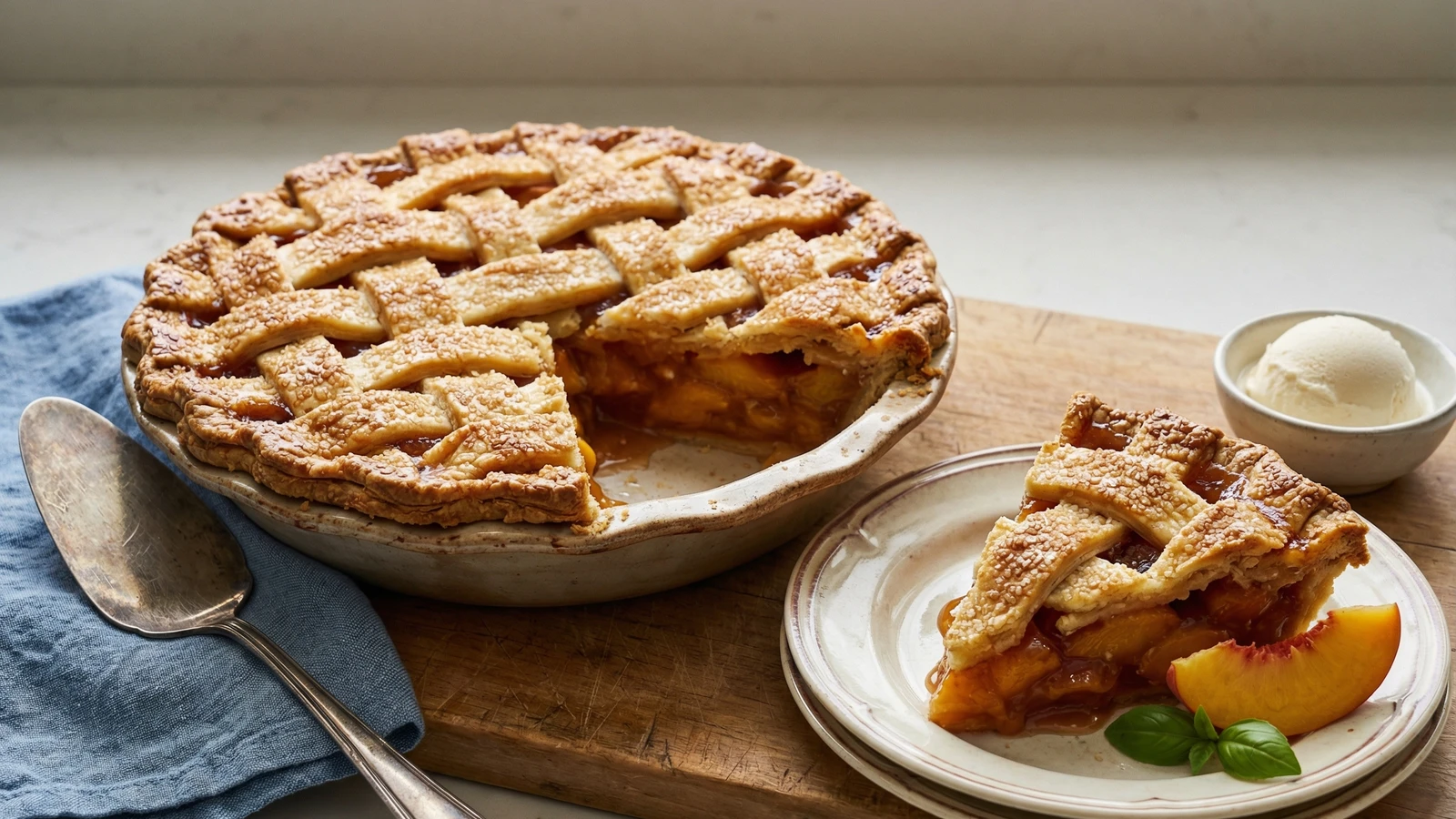 Bourbon Peach Pie with Lattice Crust