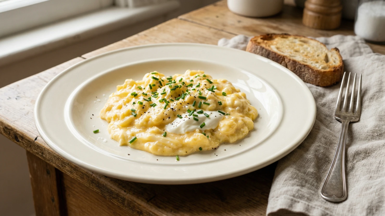 Soft-Scrambled Eggs with Chives and Crème Fraîche