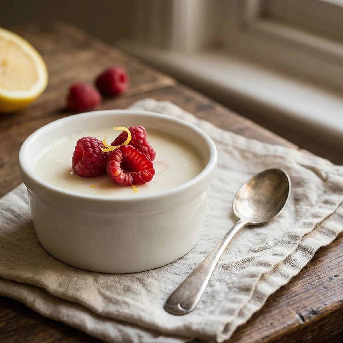 Lemon Posset with Fresh Raspberries