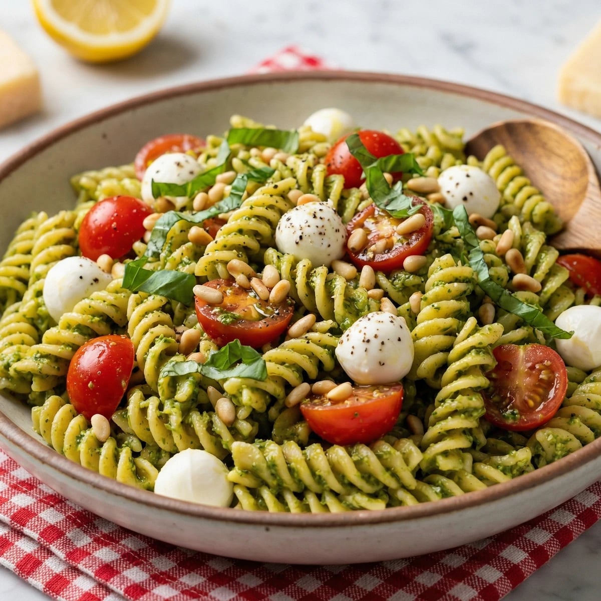 Pesto Pasta Salad with Fresh Mozzarella