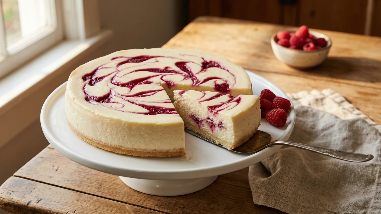Fromage Blanc Cheesecake with Raspberry Swirl