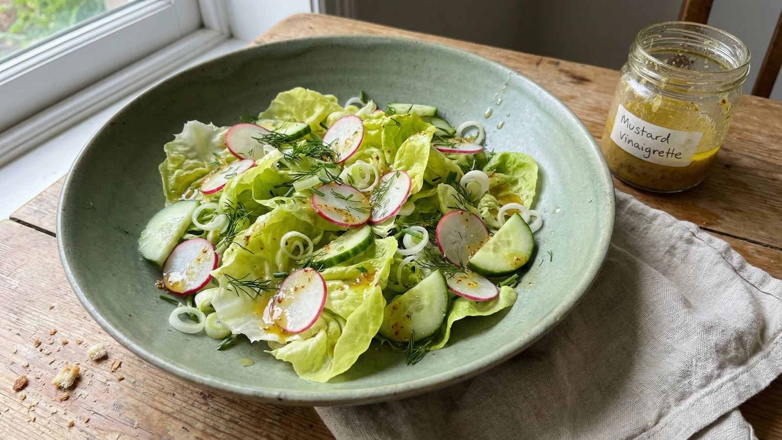 A Simple Garden Salad with English Mustard Vinaigrette