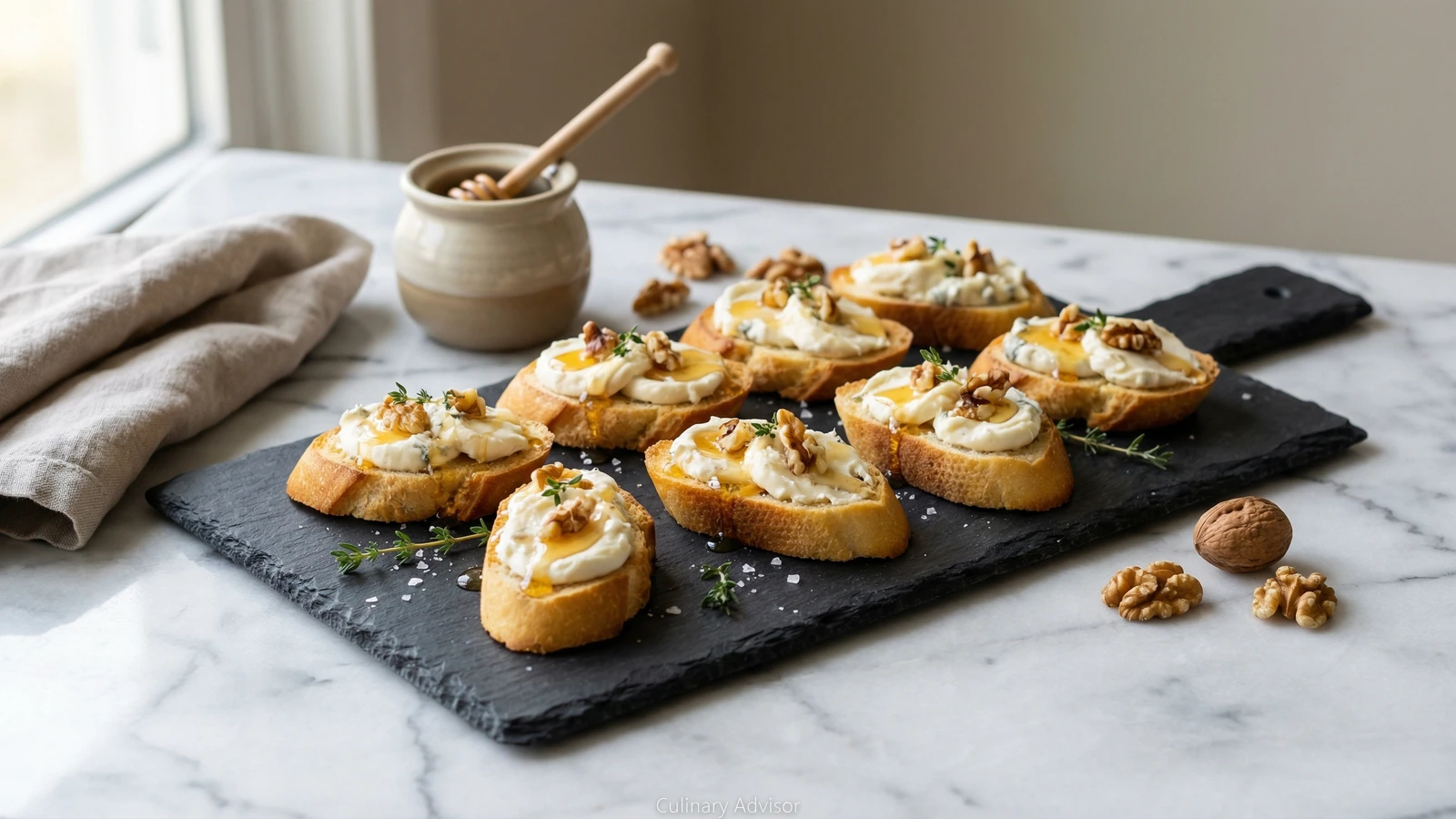 Gorgonzola and Honey Crostini