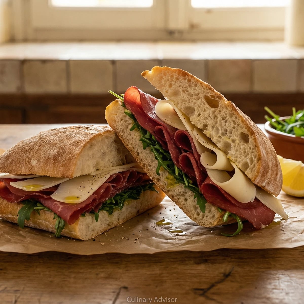 Panino with Bresaola, Arugula, and Parmigiano