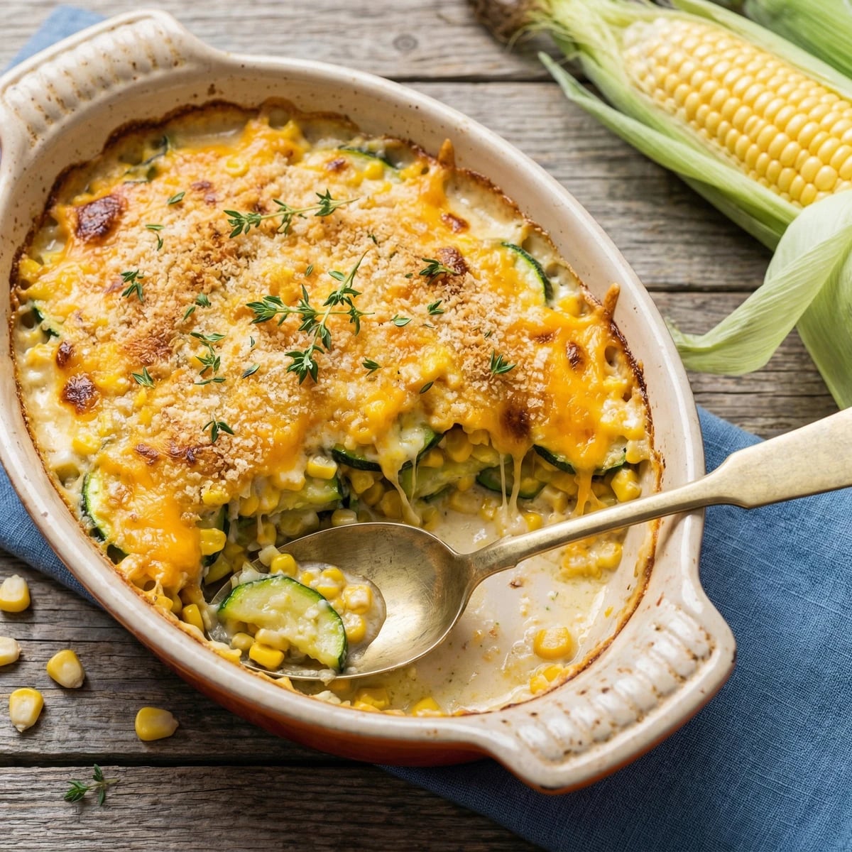 Creamy Summer Corn and Zucchini Gratin