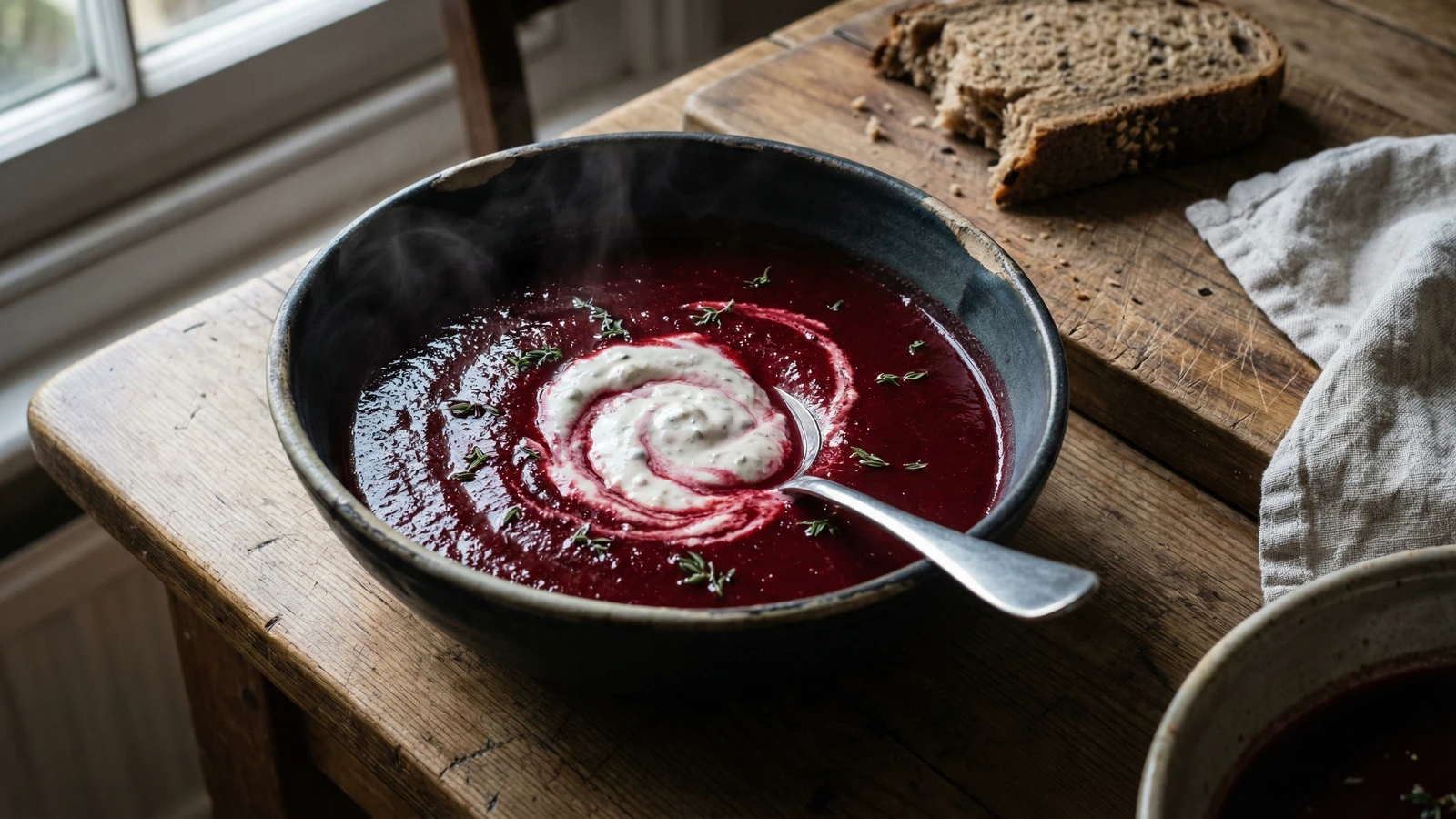 Roasted Beetroot Soup with Horseradish Cream
