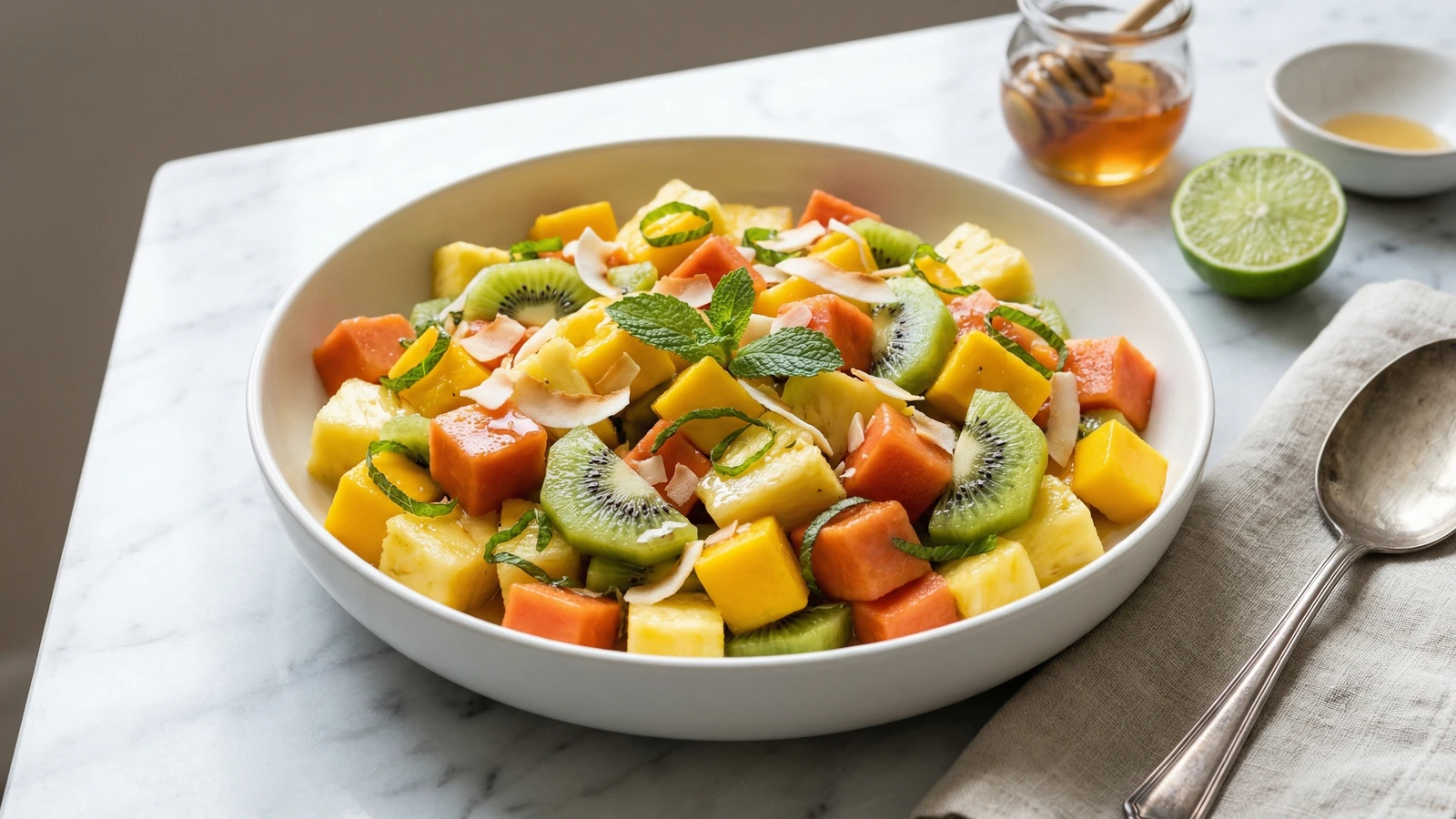Tropical Fruit Salad with Honey-Lime Dressing
