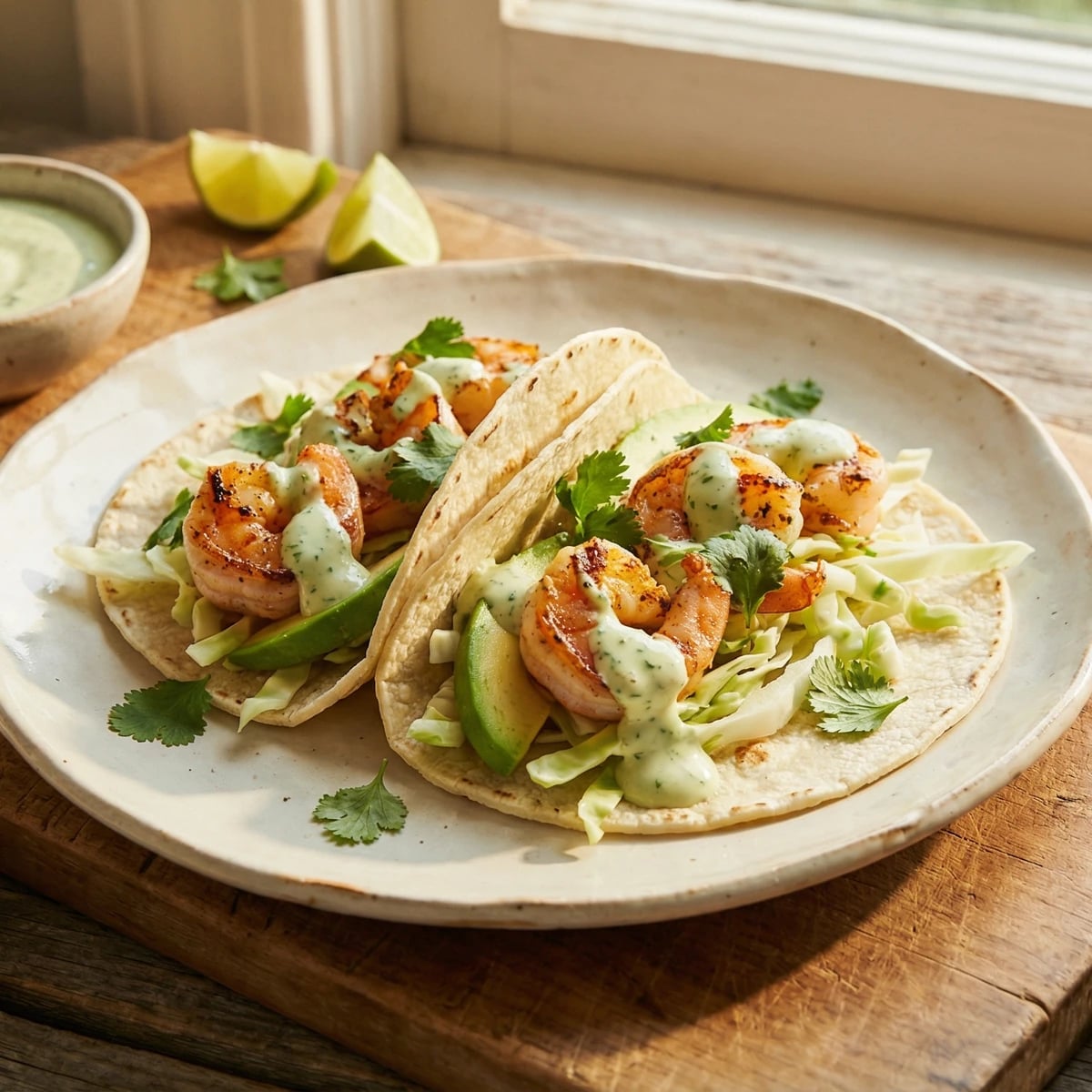 Shrimp Tacos with Cilantro-Lime Crema