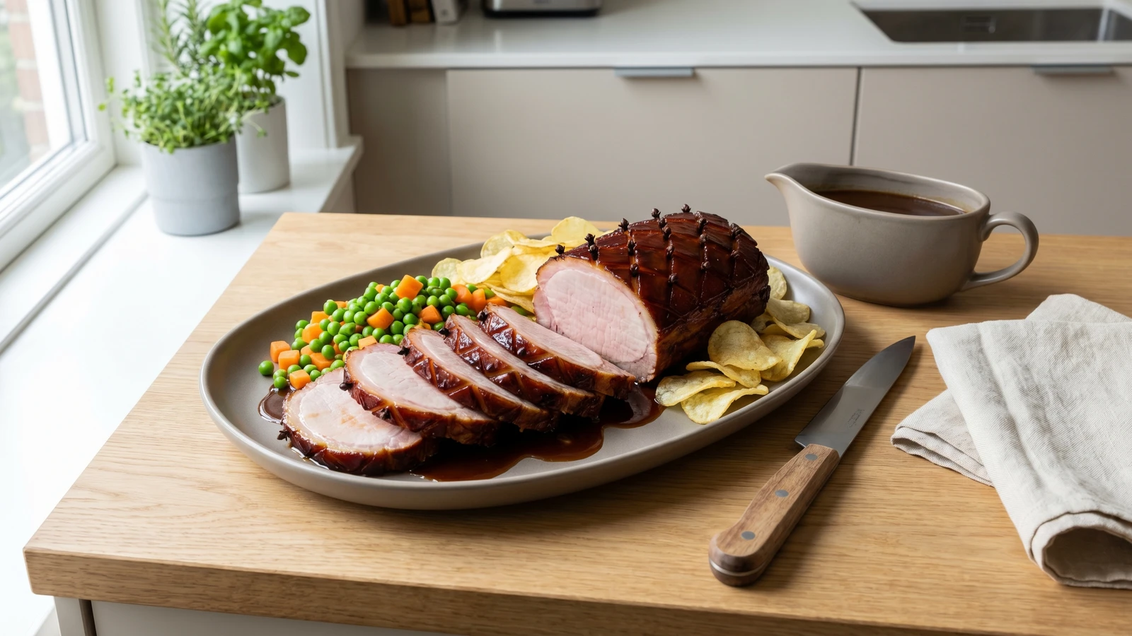 Glaseret Hamburgerryg med Madeirasauce