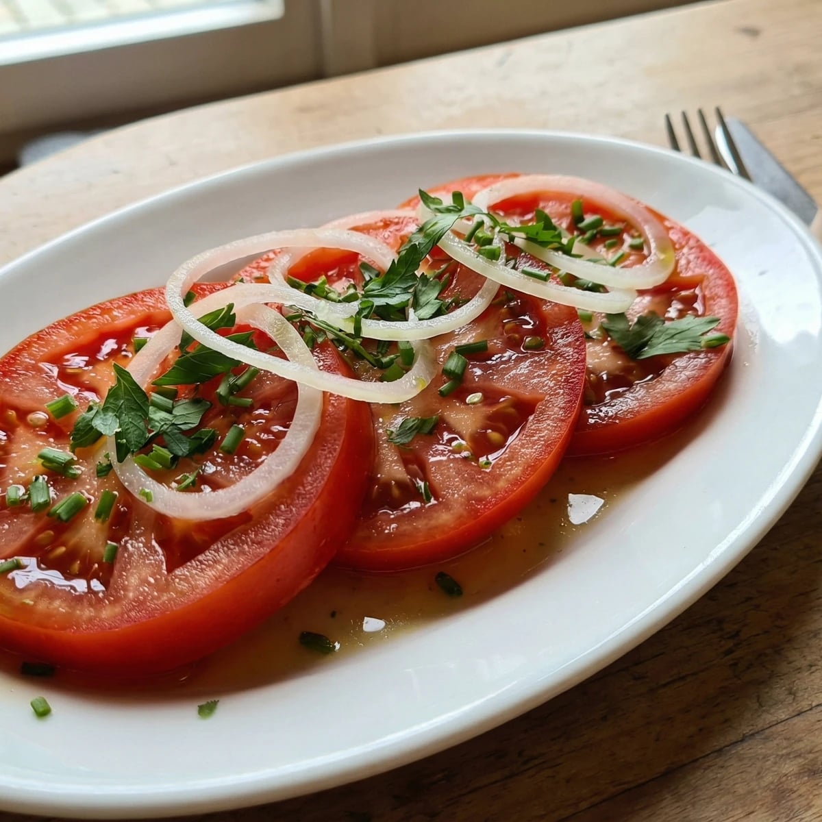 Paradeisersalat mit Zwiebeln