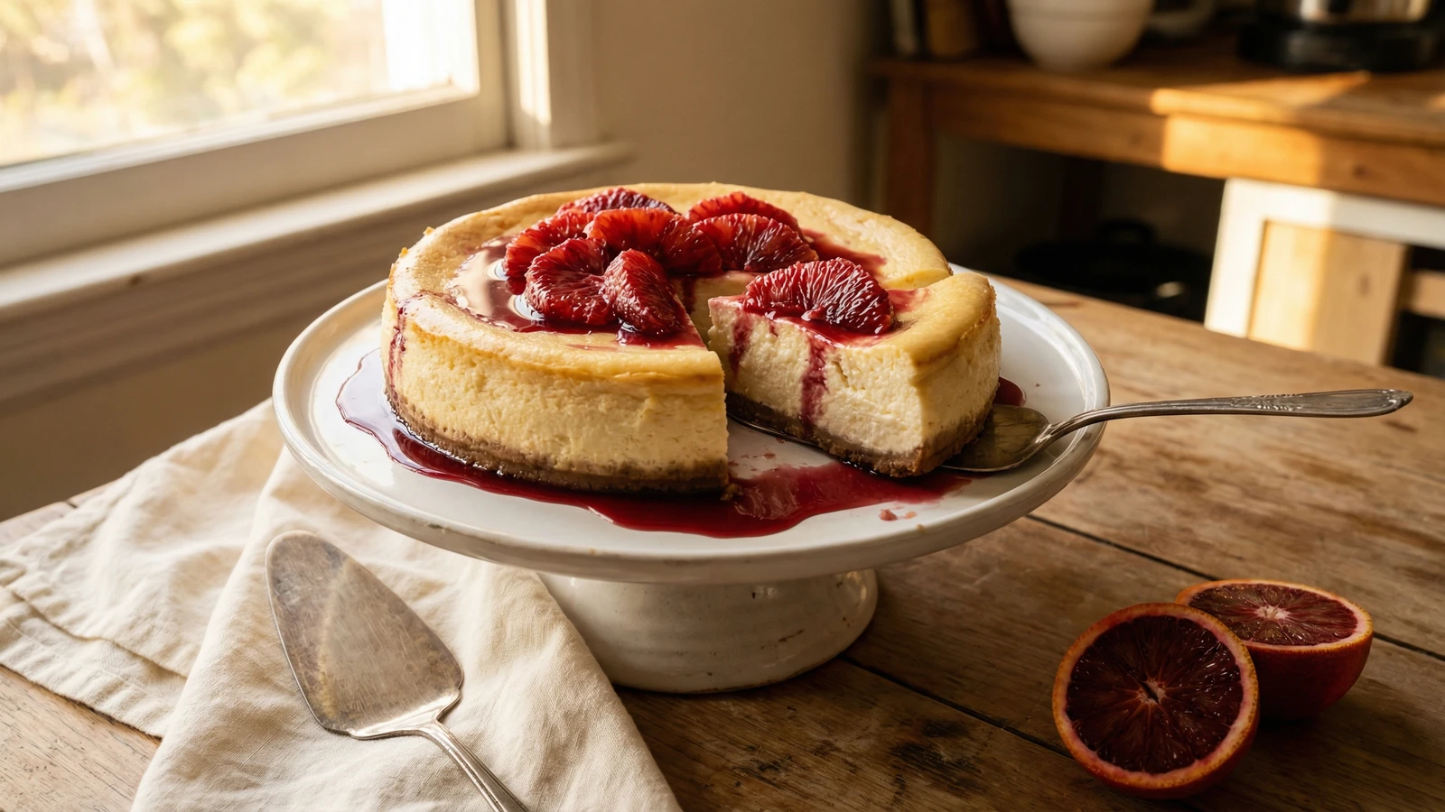 Ricotta Cheesecake with Blood Orange Compote