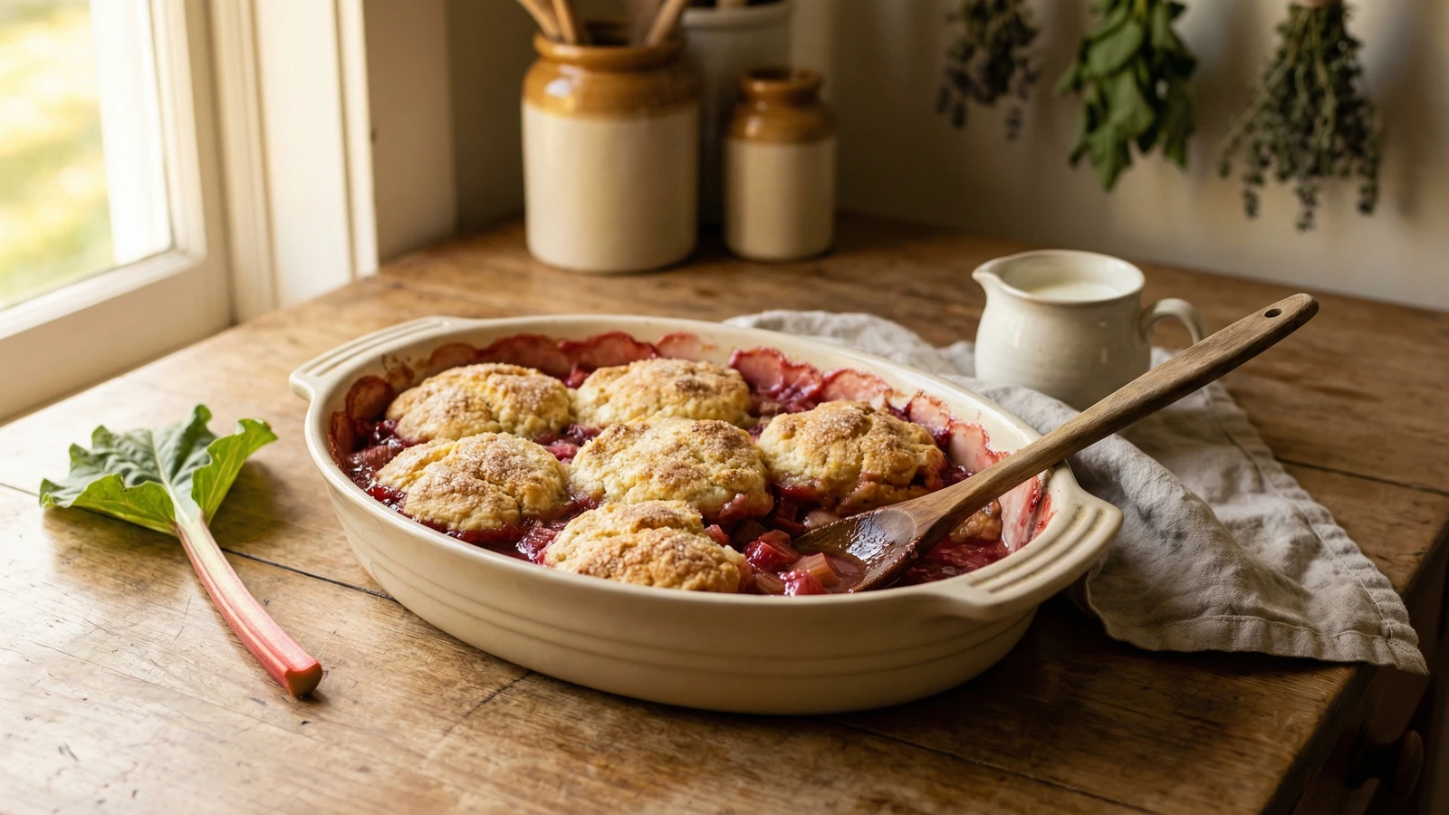 Spring Rhubarb Cobbler with Buttermilk Biscuits