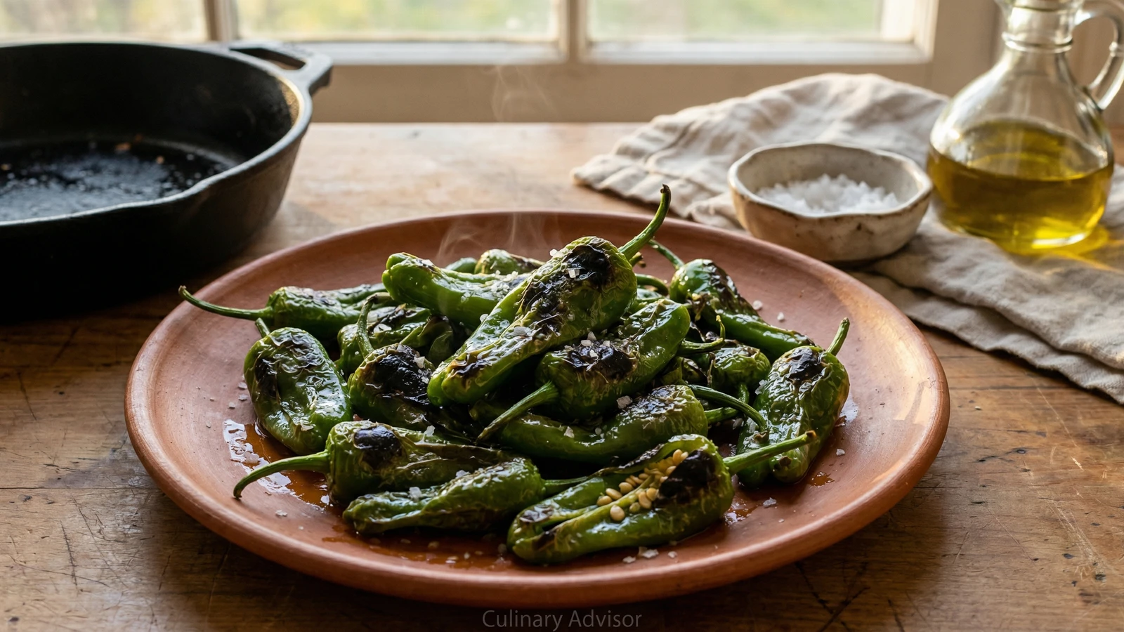 Fire-Roasted Padron Peppers with Sea Salt