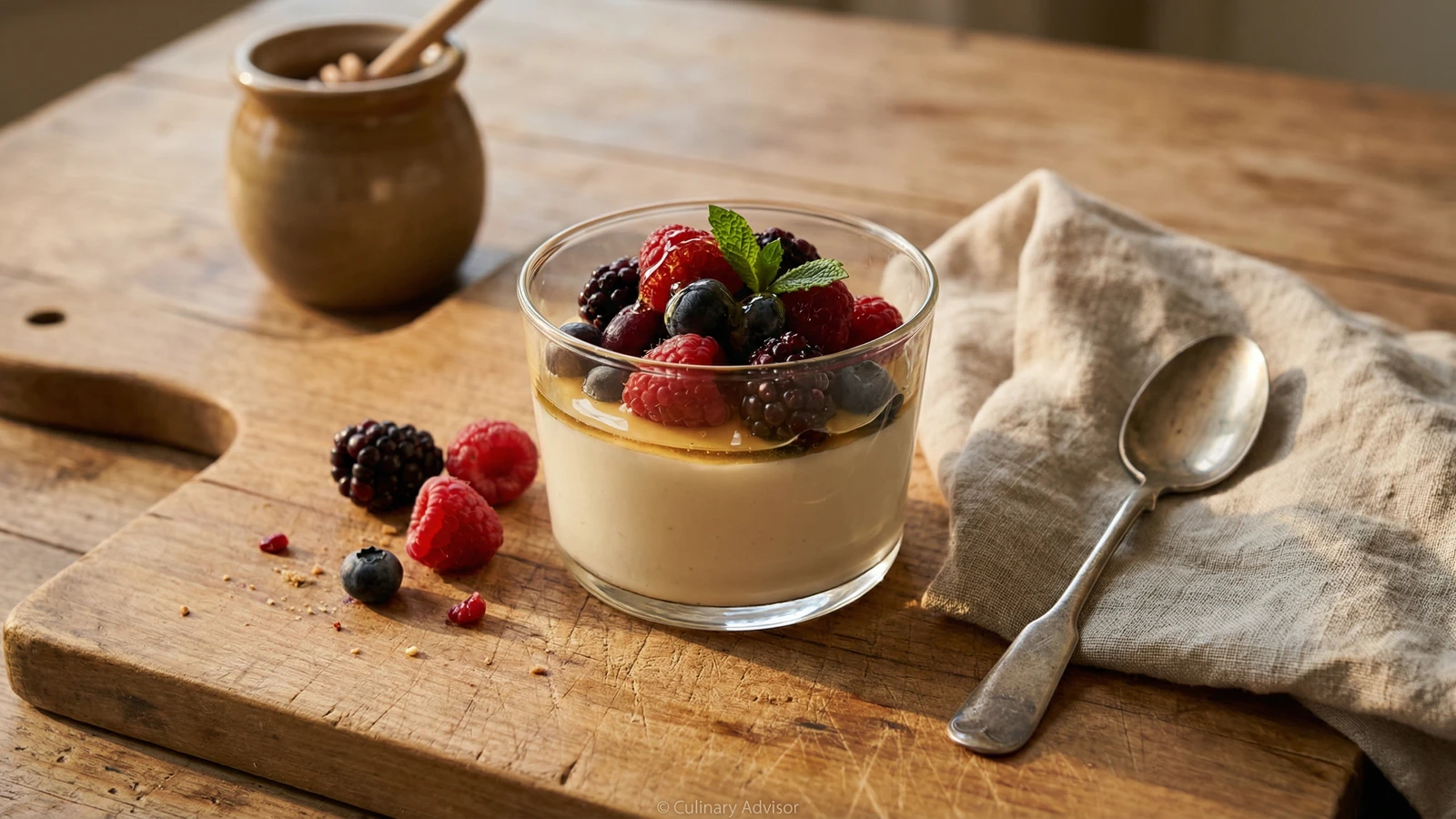 Honey Yogurt Panna Cotta with Seasonal Fruit