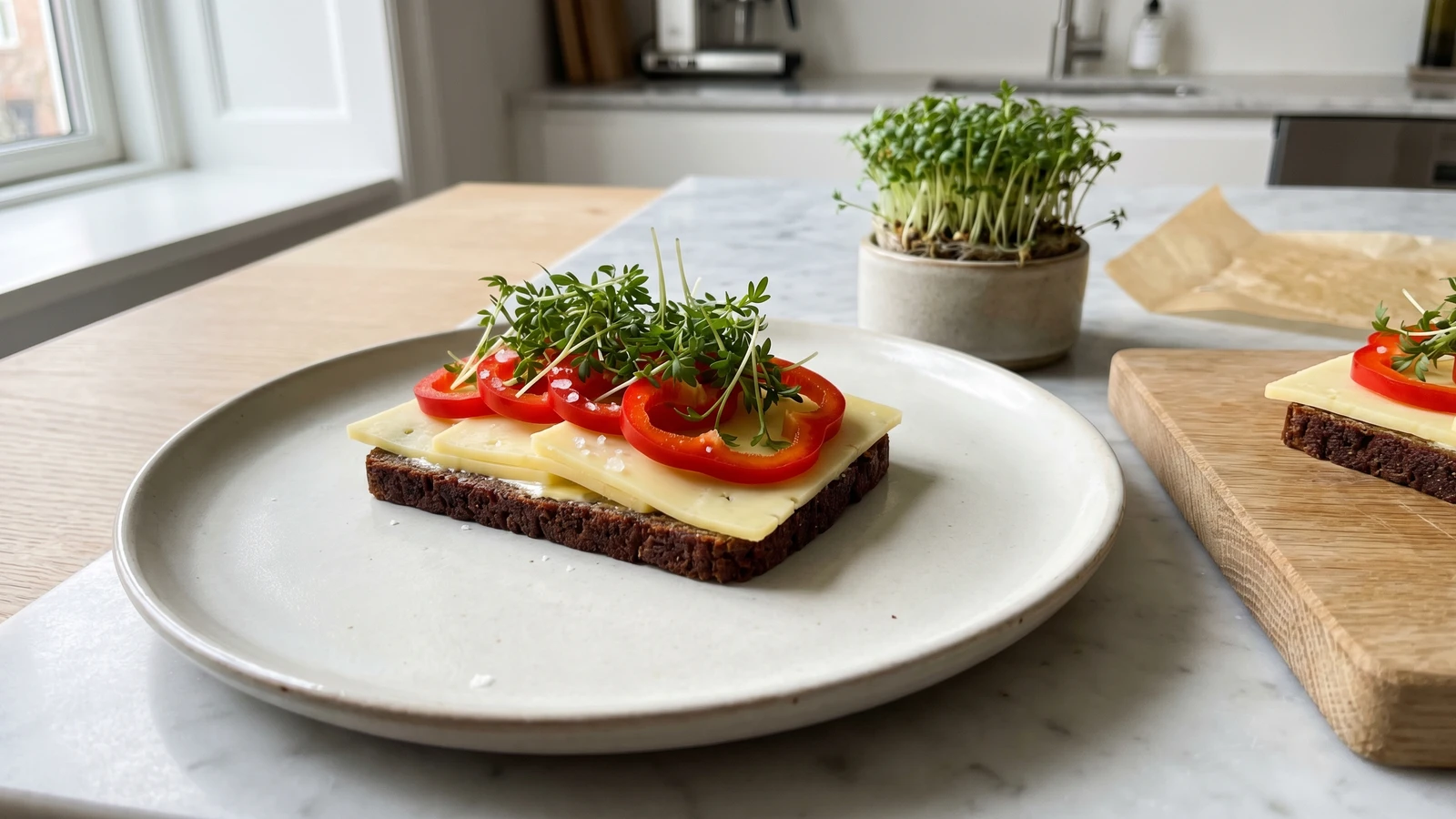 Danbomad med Peberfrugt og Karse