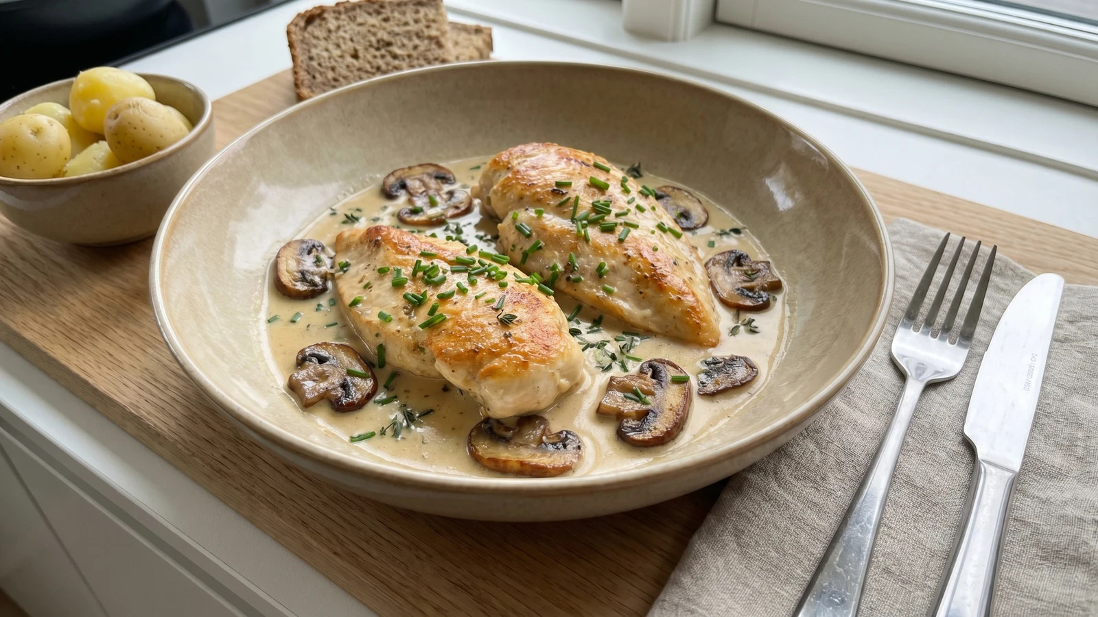 Kyllingefilet i Champignonsovs