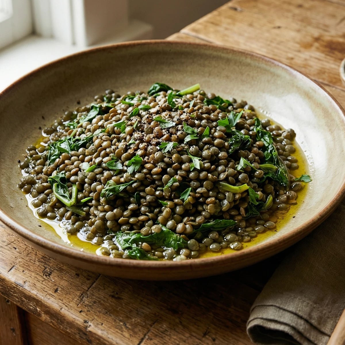 Warm Lentils with Garden Greens