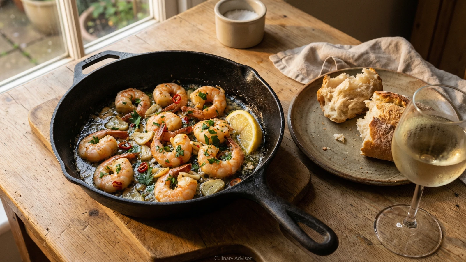 Garlic Butter Prawns with Crusty Bread