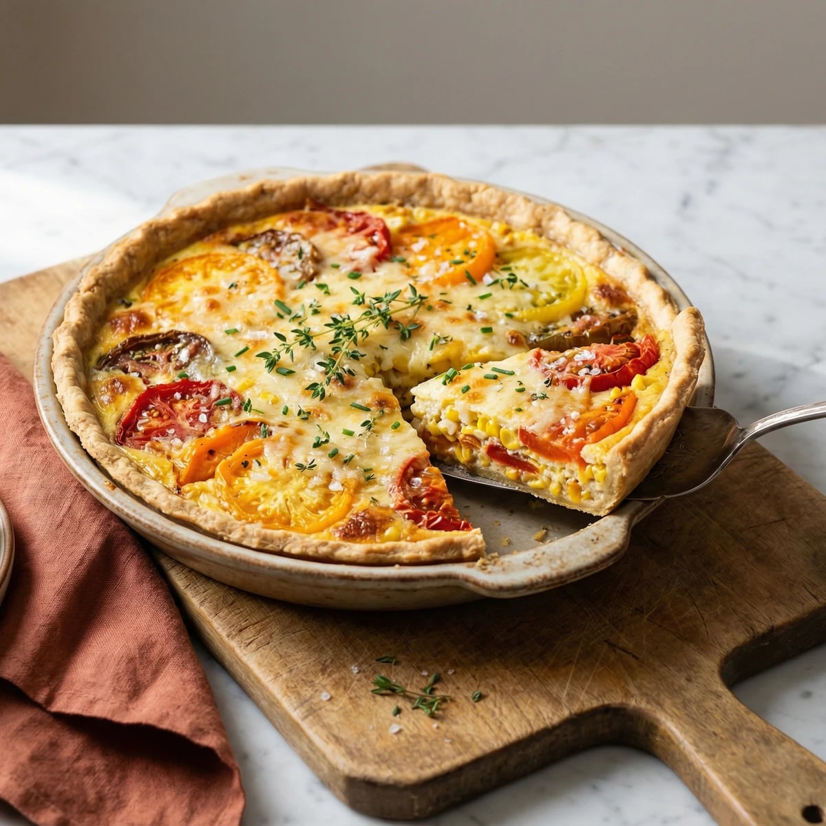 Heirloom Tomato and Corn Quiche with Gruyere