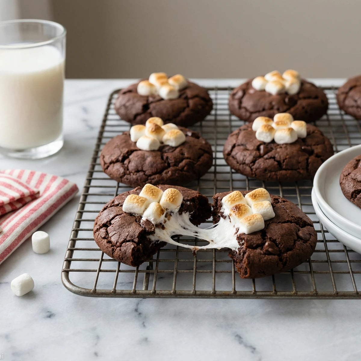 Hot Cocoa Cookies with Molten Marshmallow Centers