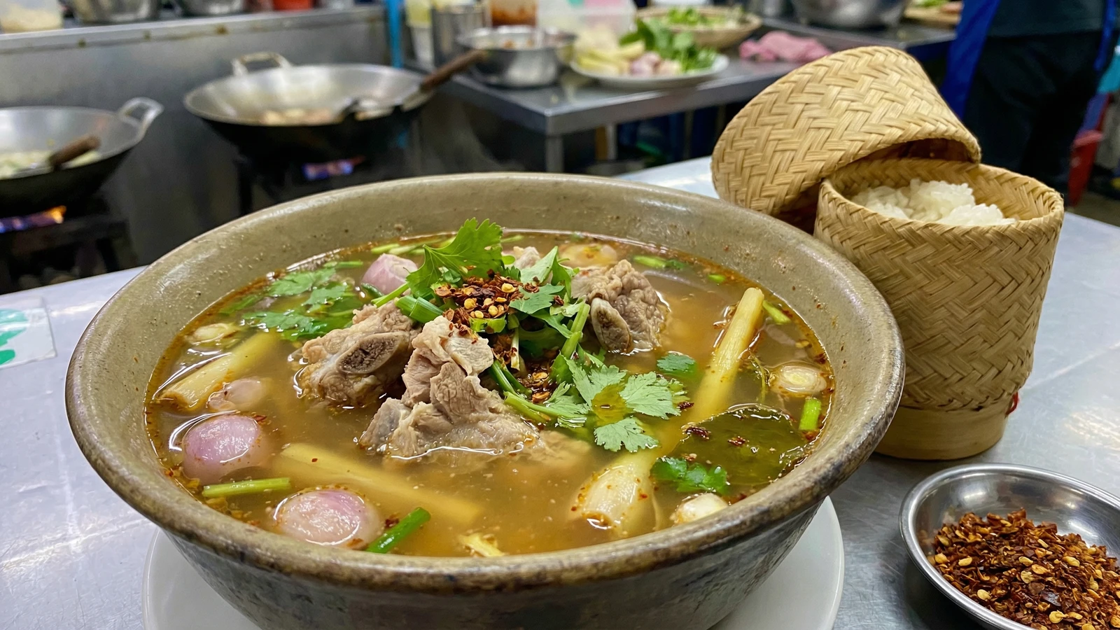 Isan Pork Rib Sour Soup (Tom Saep)