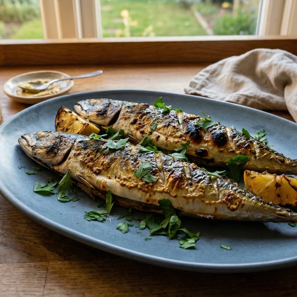 Grilled Mackerel with Mustard and Lemon