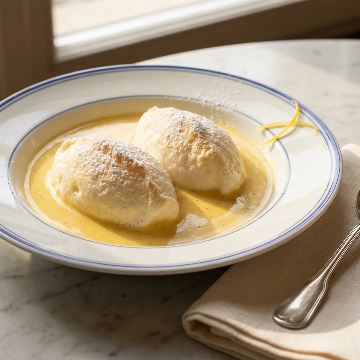 Schneenockerl auf Kanarimilch