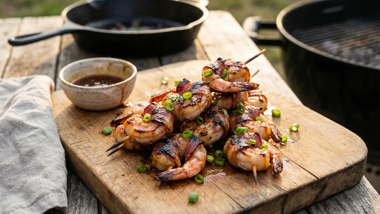 Bourbon-Glazed Bacon-Wrapped Shrimp Skewers