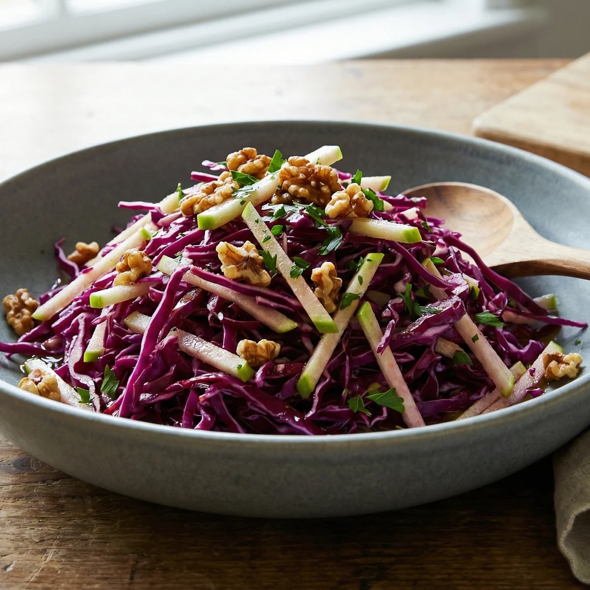 Red Cabbage and Apple Slaw with Walnuts