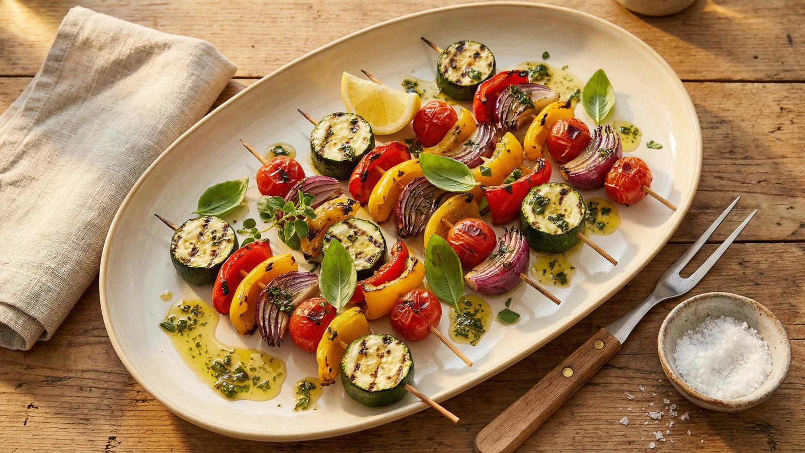 Grilled Summer Vegetable Skewers with Herb Oil